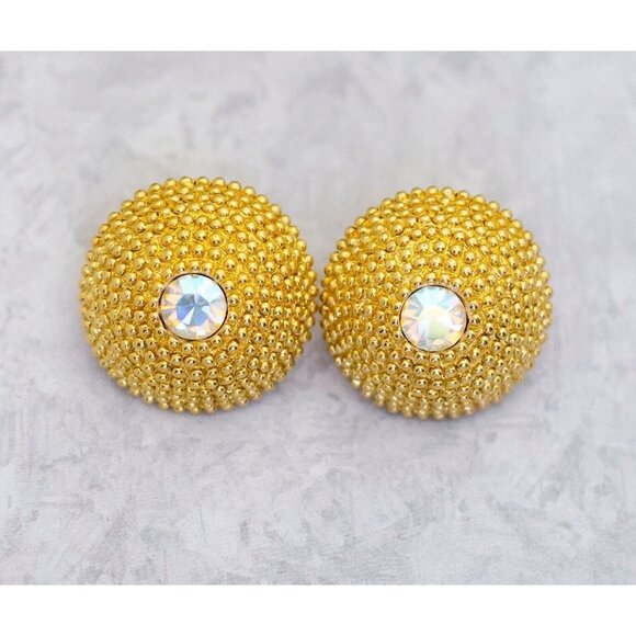 Vintage Gold Tone Diamond Rhinestone Clip On Earrings by Avon - CS1 - Picture 1 of 2